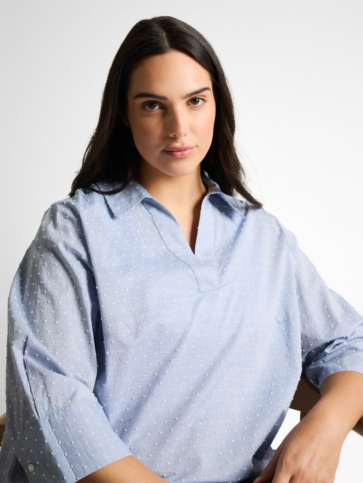 blouse modern shape blue white dob Bild 6