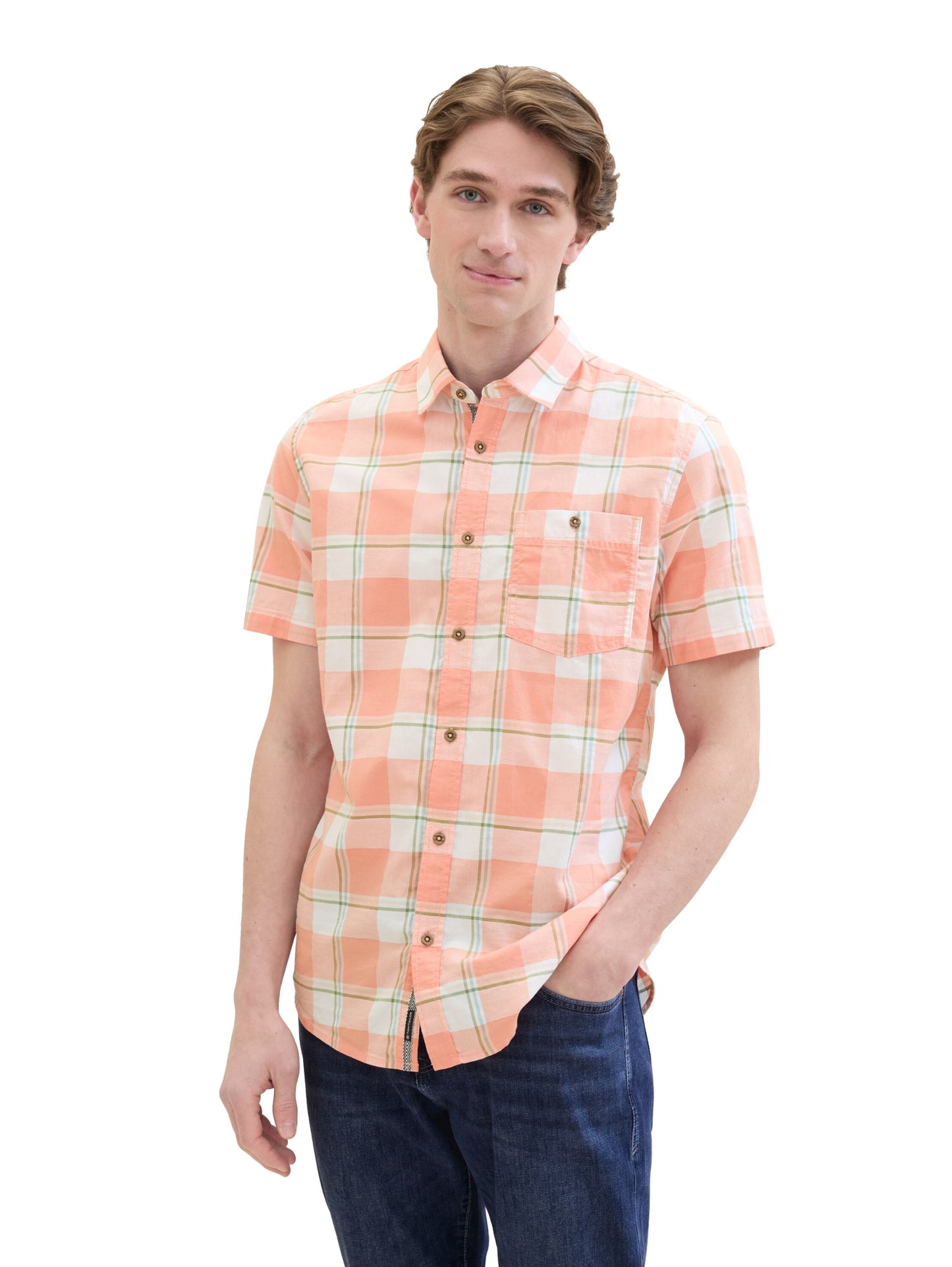 fitted checked slubyarn shirt coral multicol Bild 7