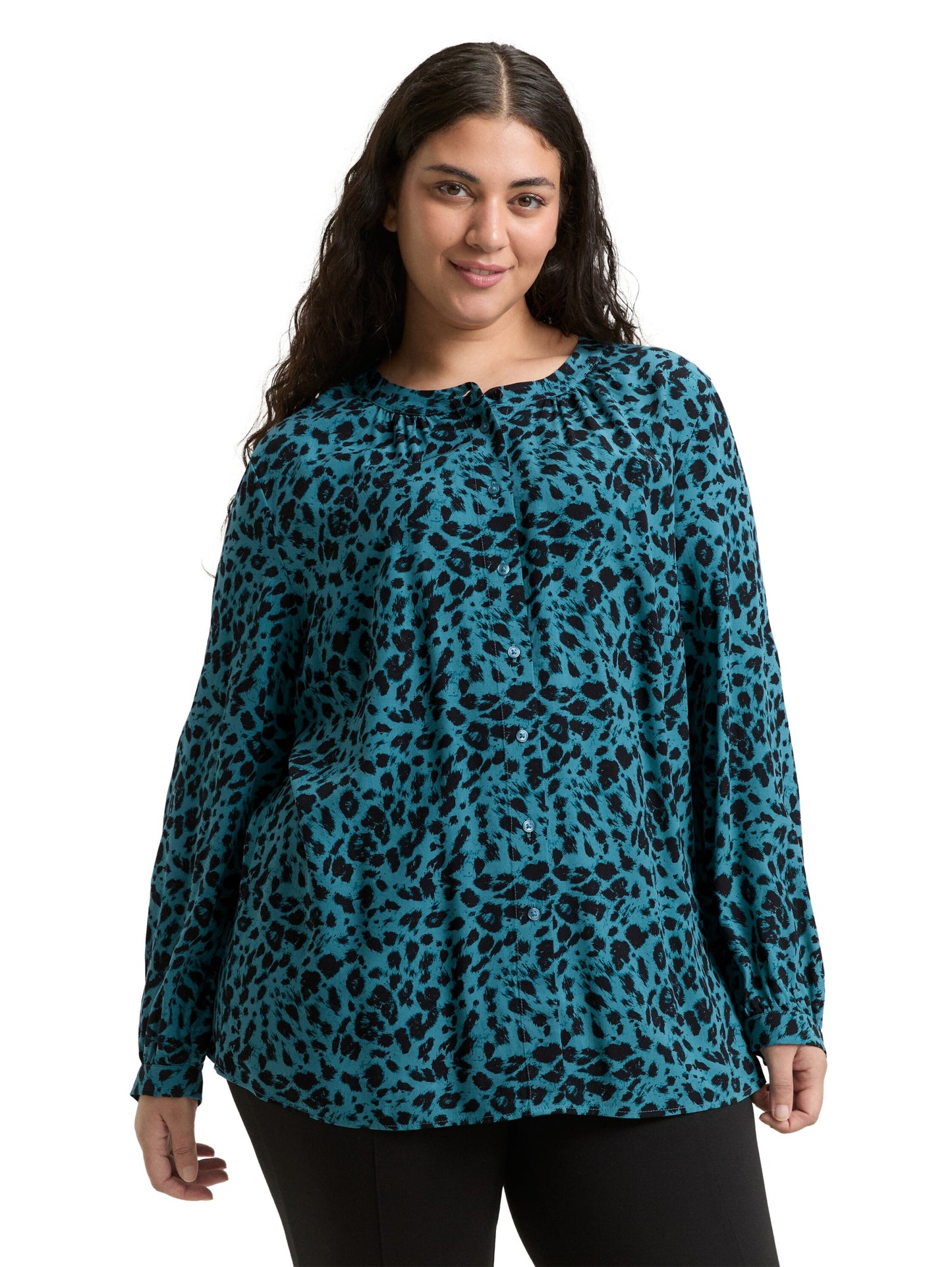 blouse feminine printed blue black sma Bild 6