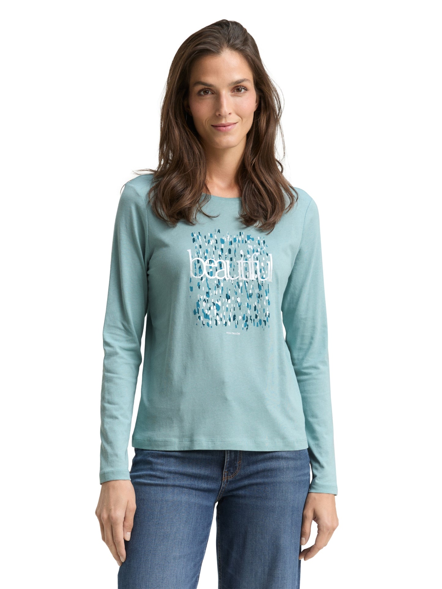 Longsleeve crew neck frontprin white moss Bild 6