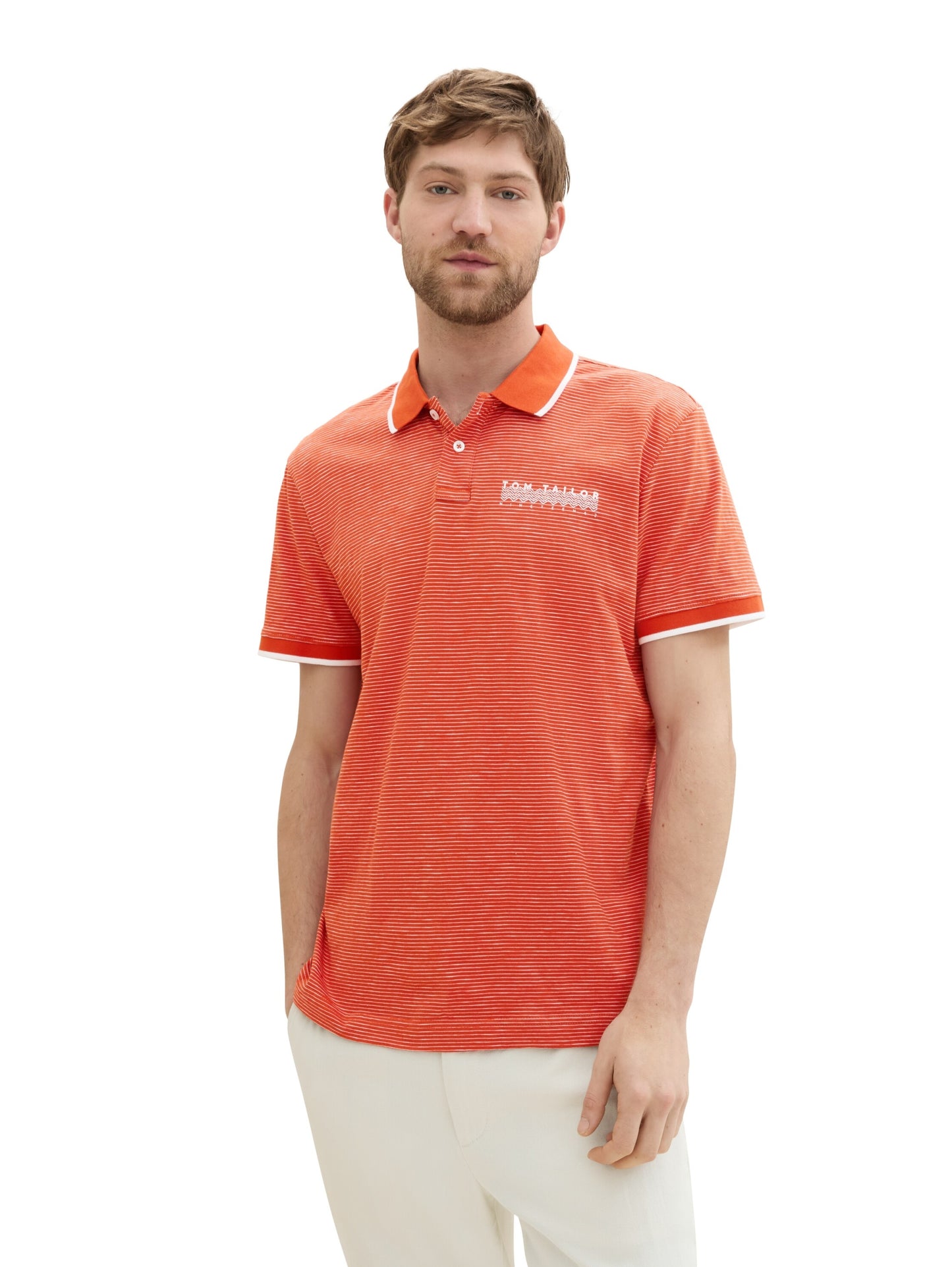 fine striped polo marocco orange Bild 3