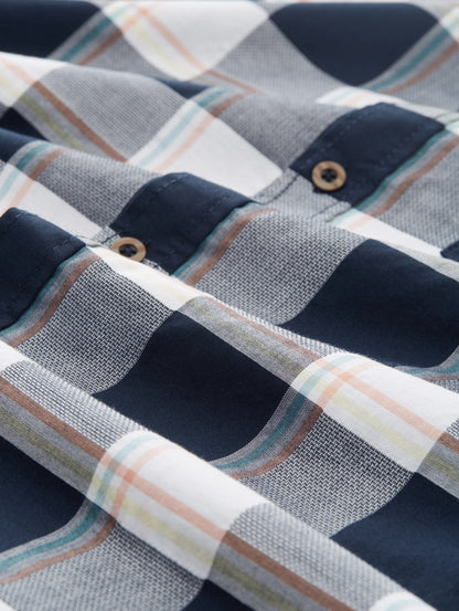 fitted checked slubyarn shirt navy multicol Bild 2