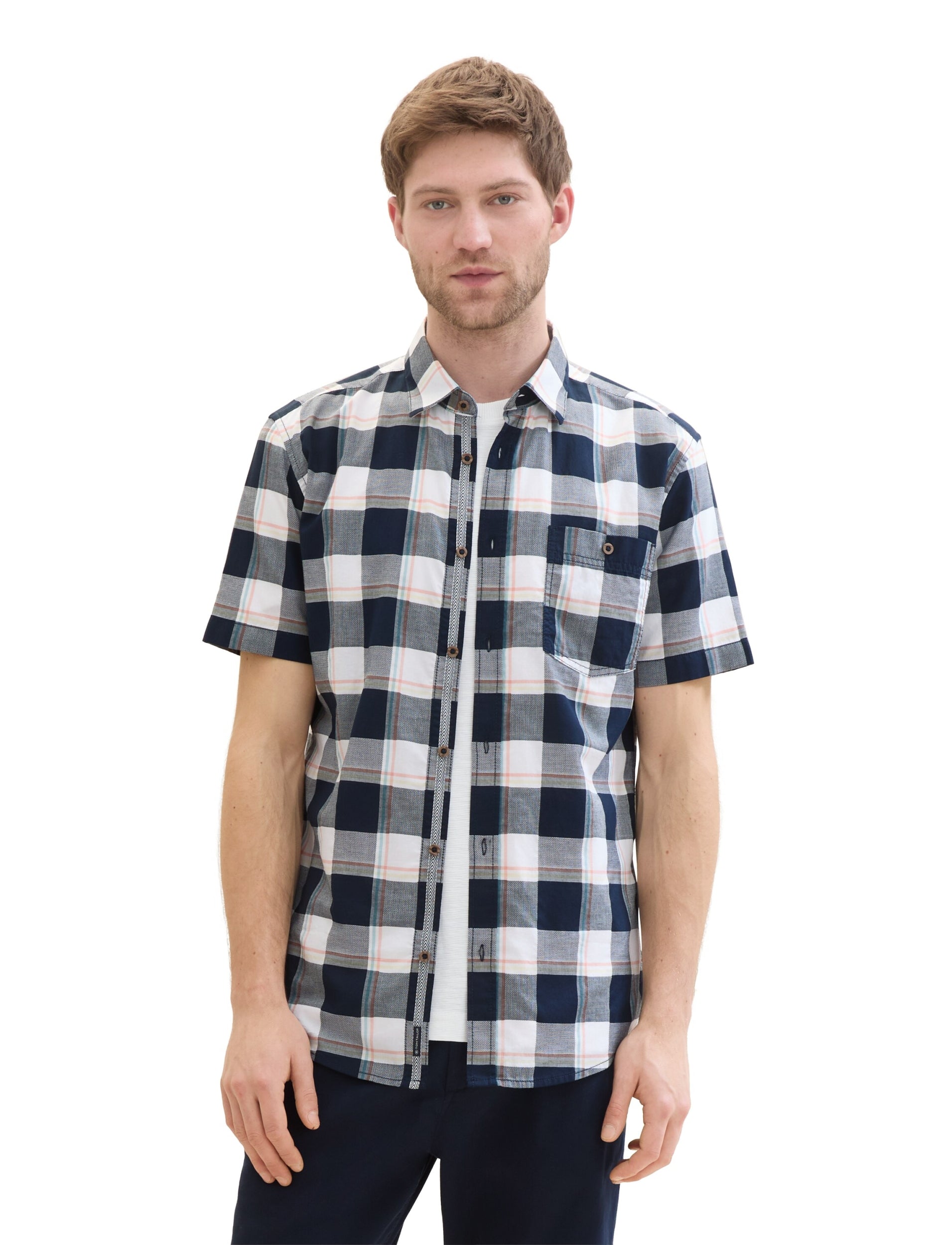 fitted checked slubyarn shirt navy multicol Bild 3