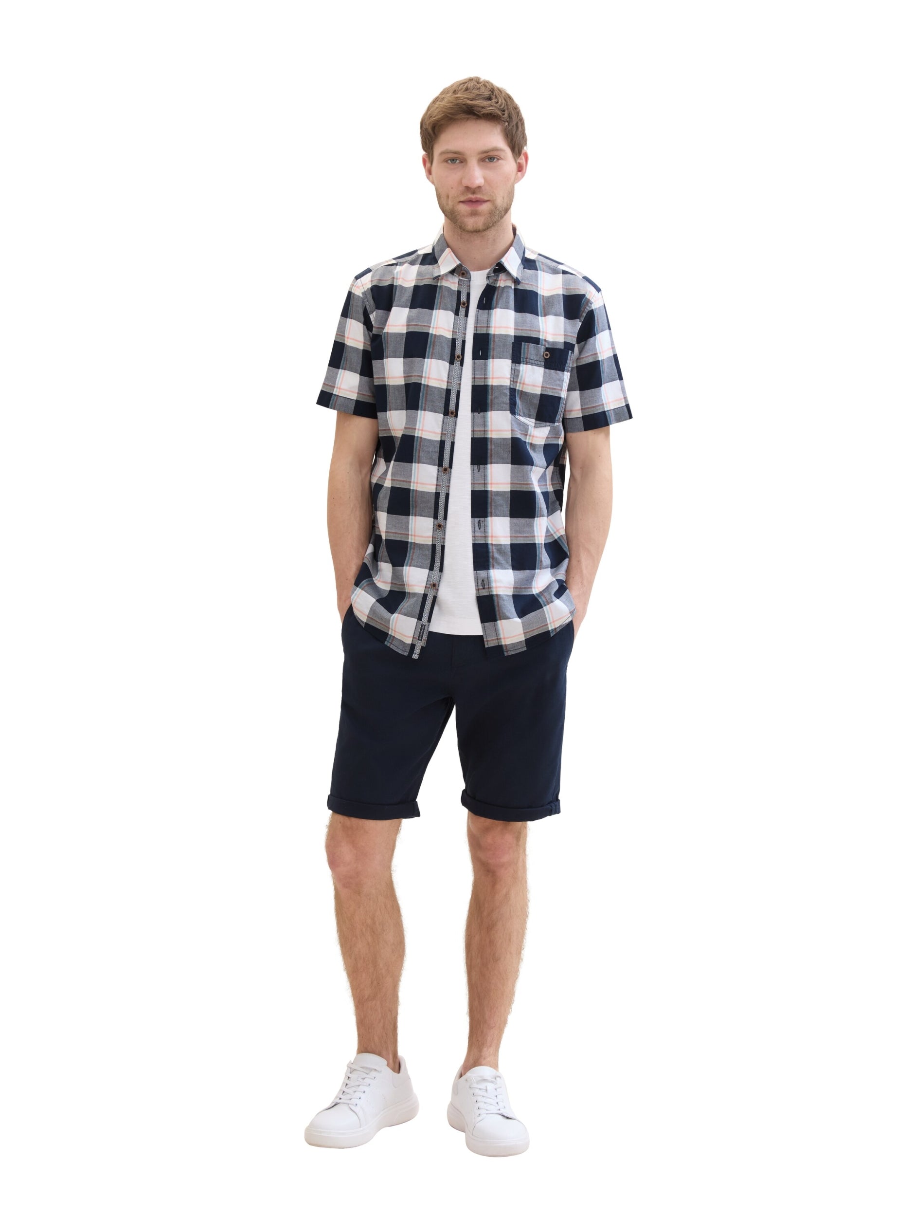 fitted checked slubyarn shirt navy multicol Bild 4