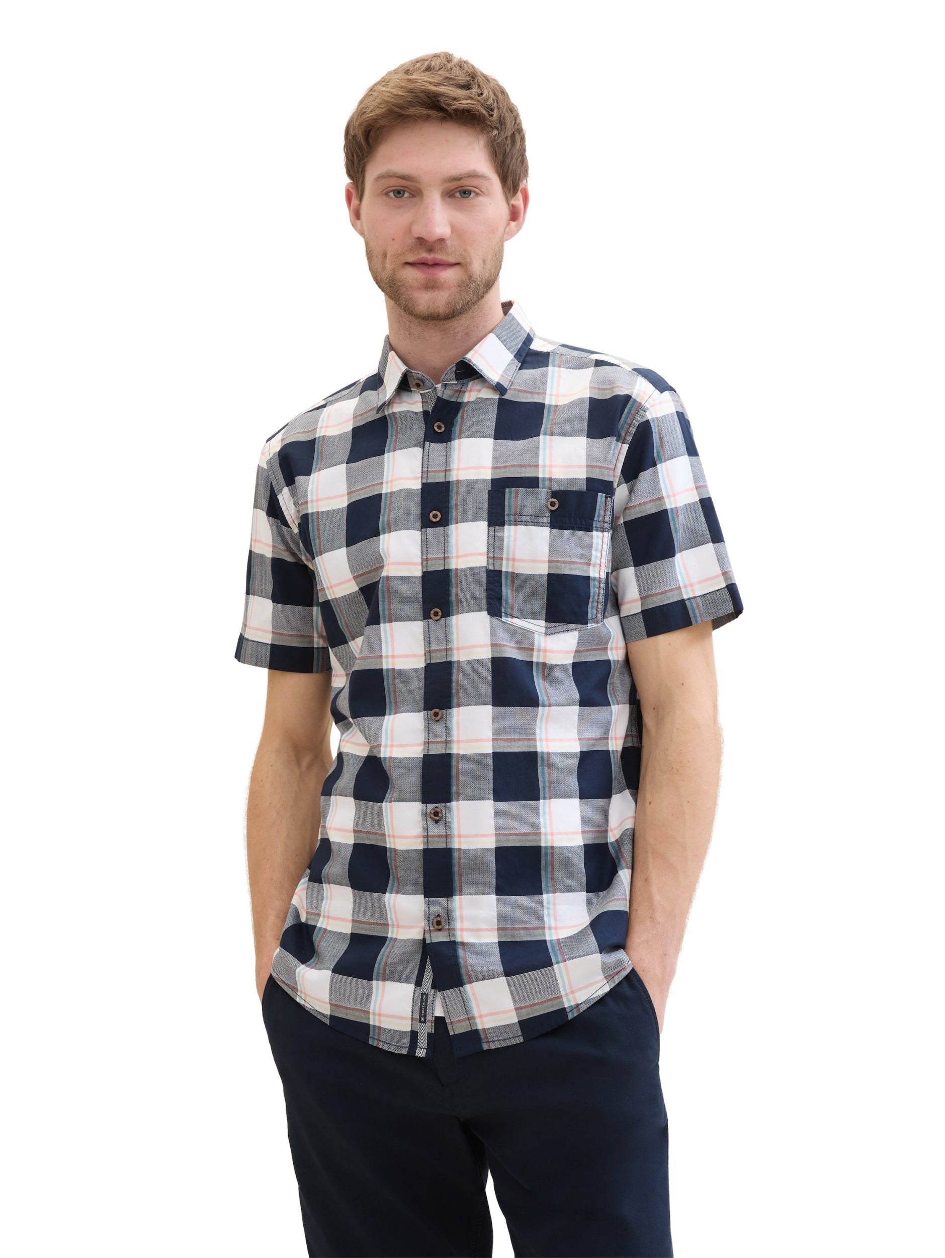 fitted checked slubyarn shirt navy multicol Bild 6