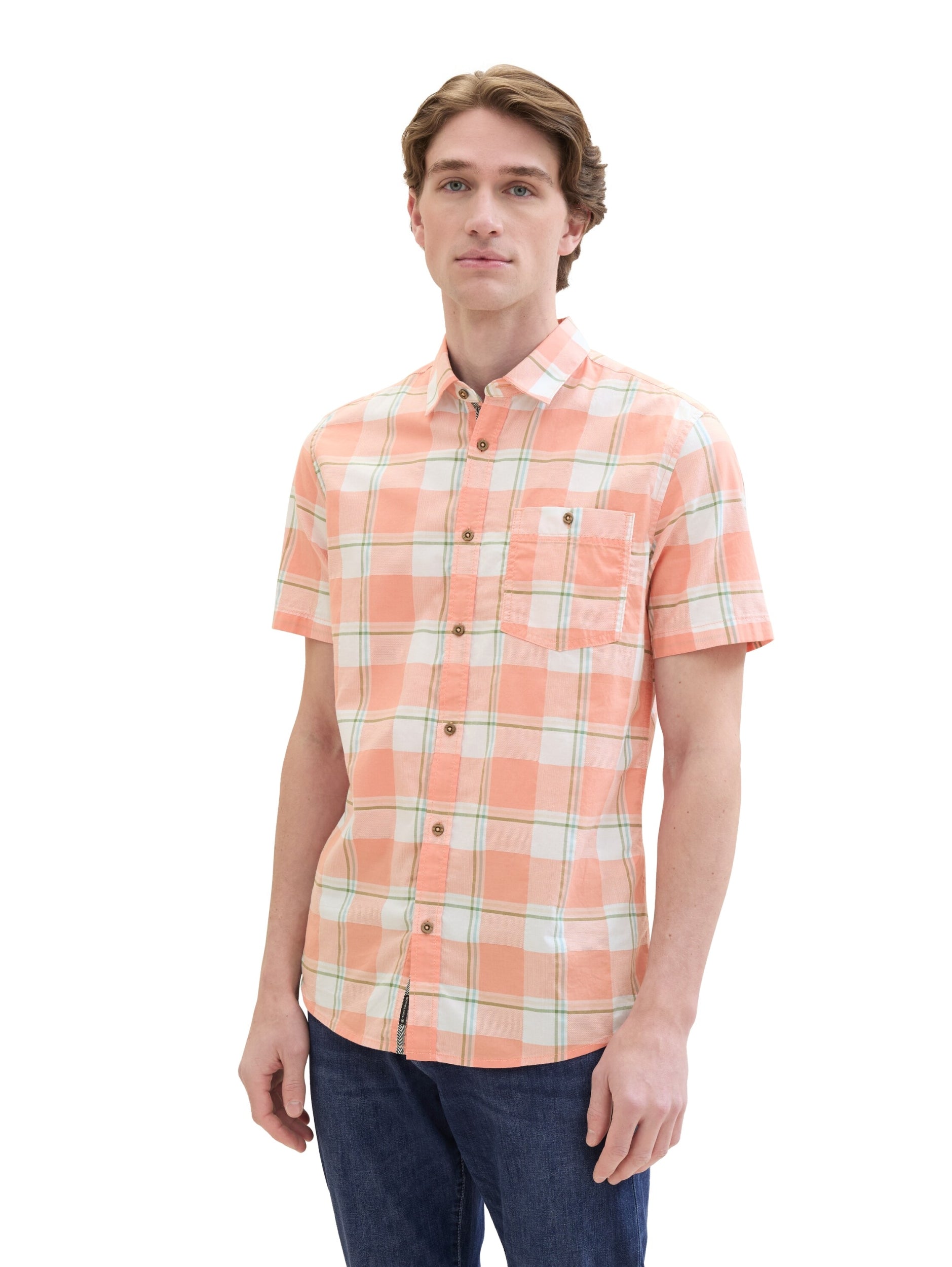 fitted checked slubyarn shirt coral multicol Bild 3
