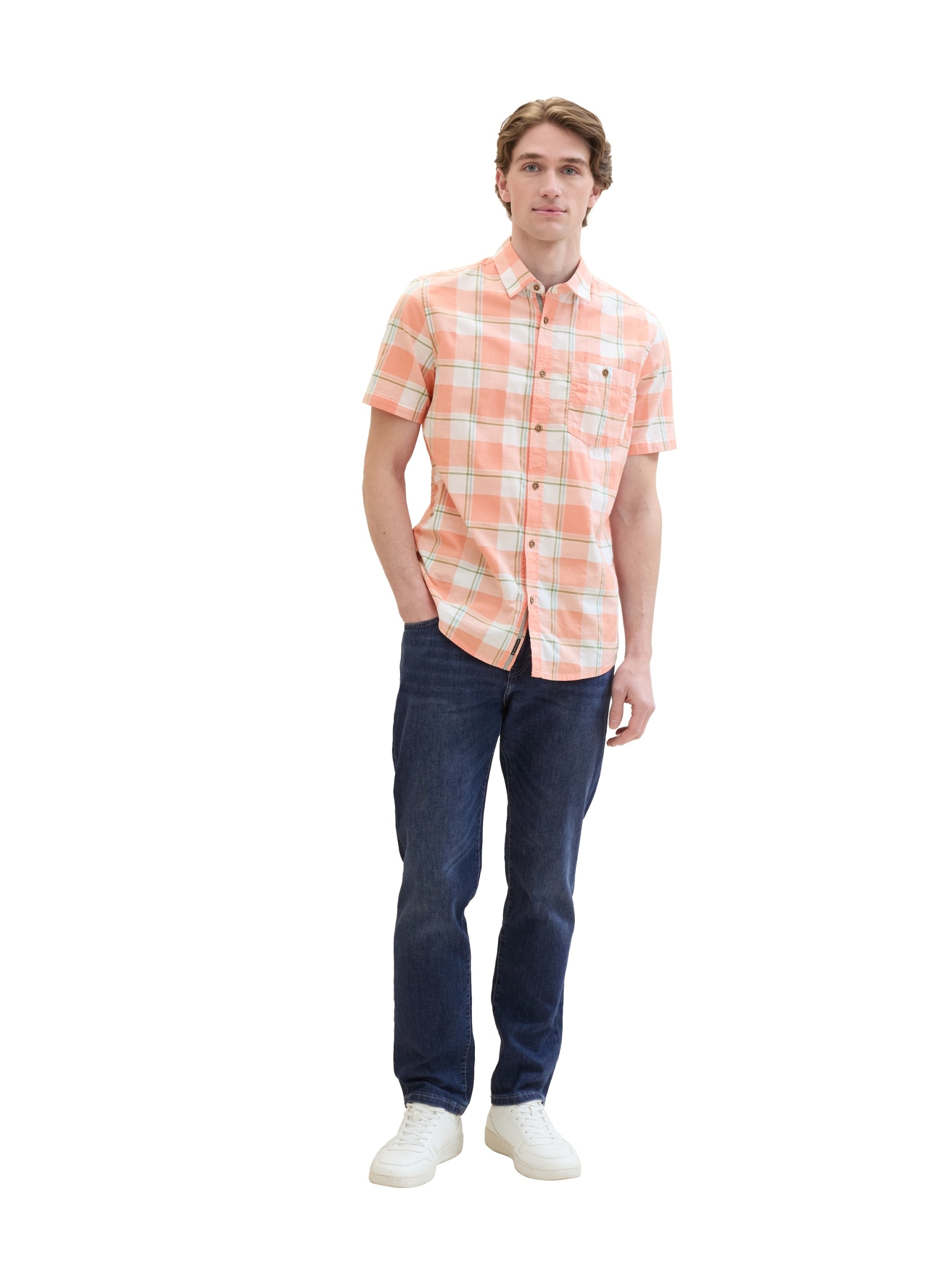 fitted checked slubyarn shirt coral multicol Bild 4
