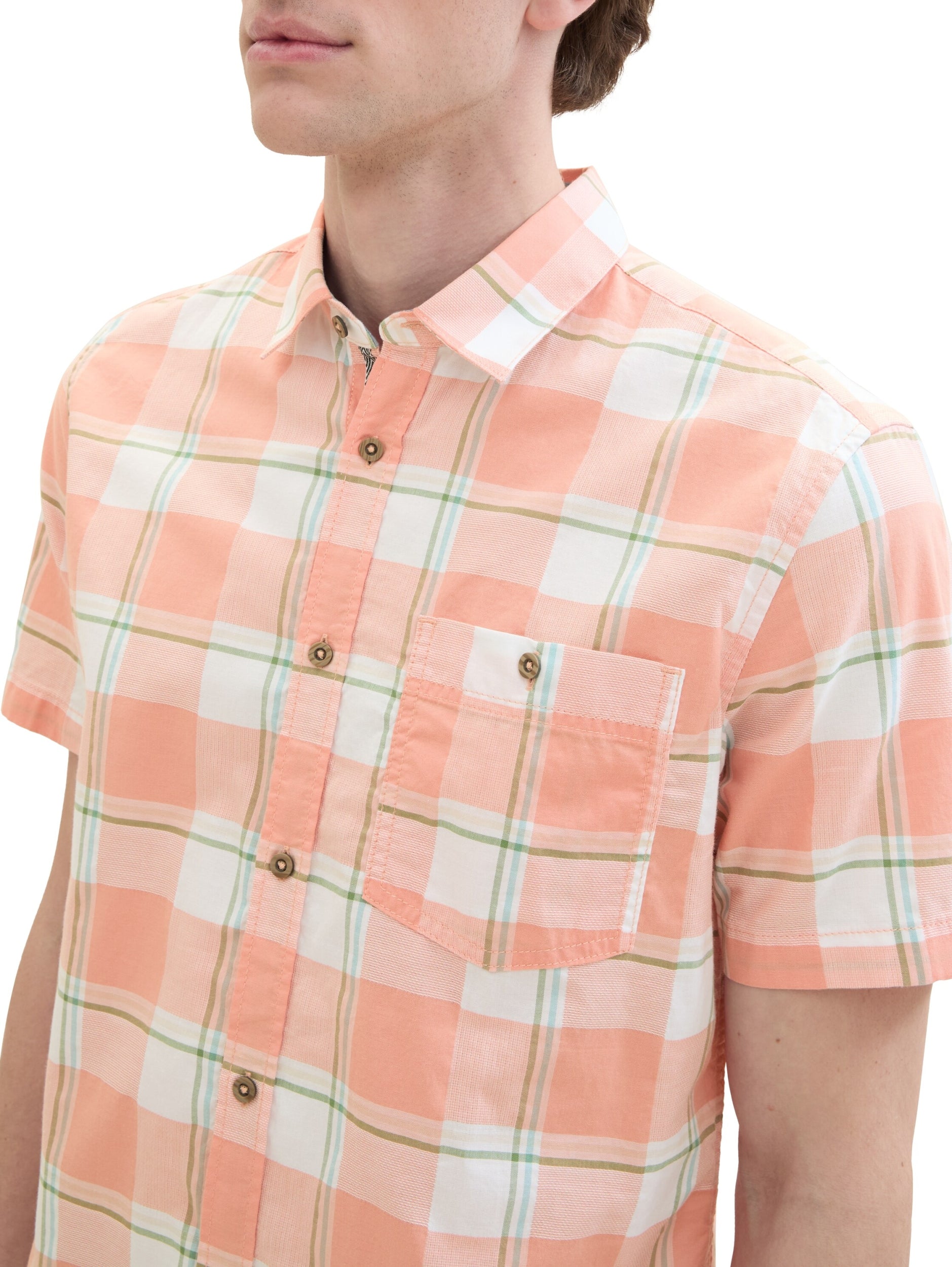 fitted checked slubyarn shirt coral multicol Bild 6