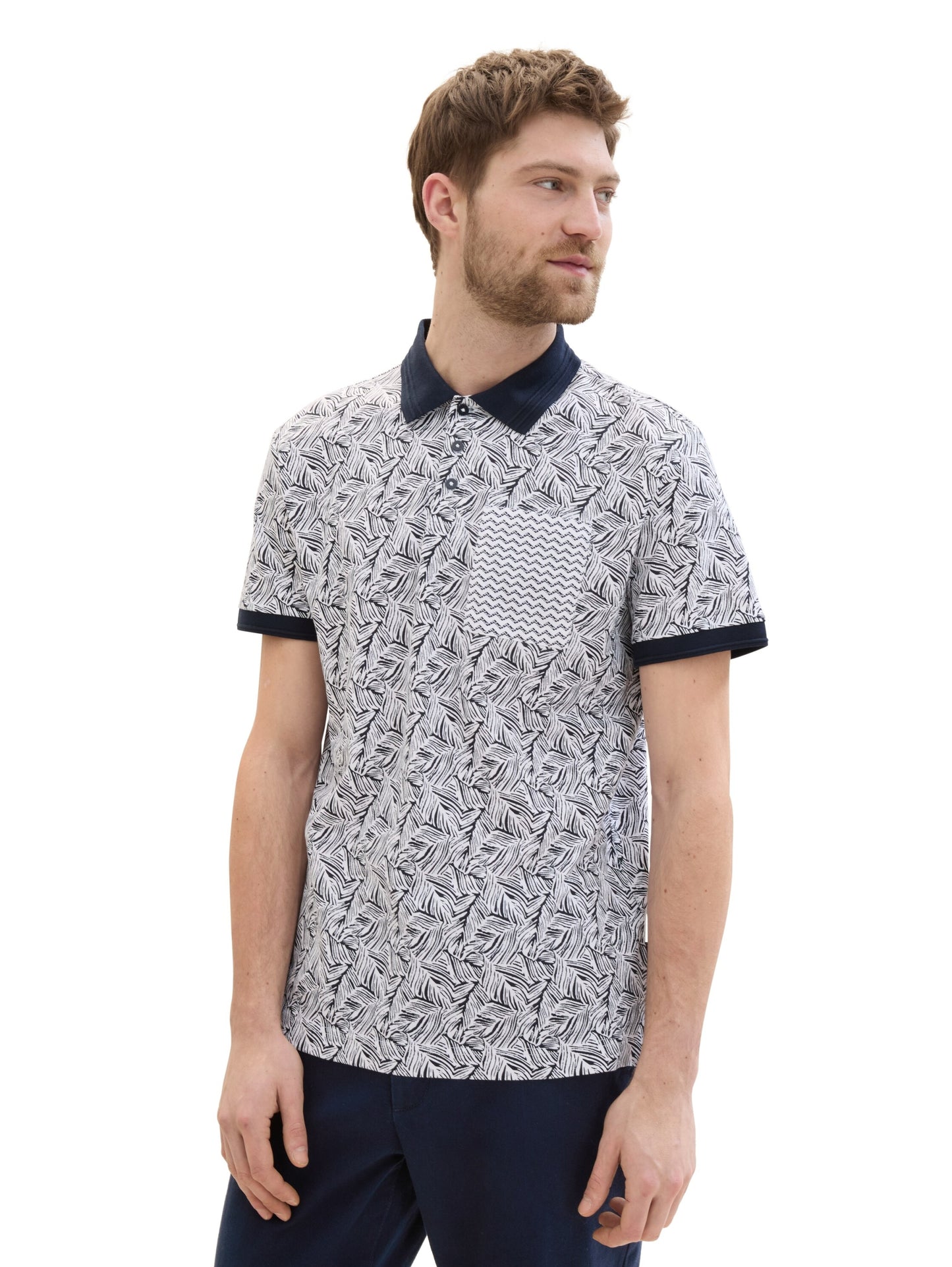 allover printed polo navy white wav Bild 3
