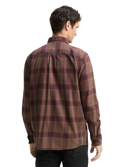 comfort checked shirt brown navy che Bild 4