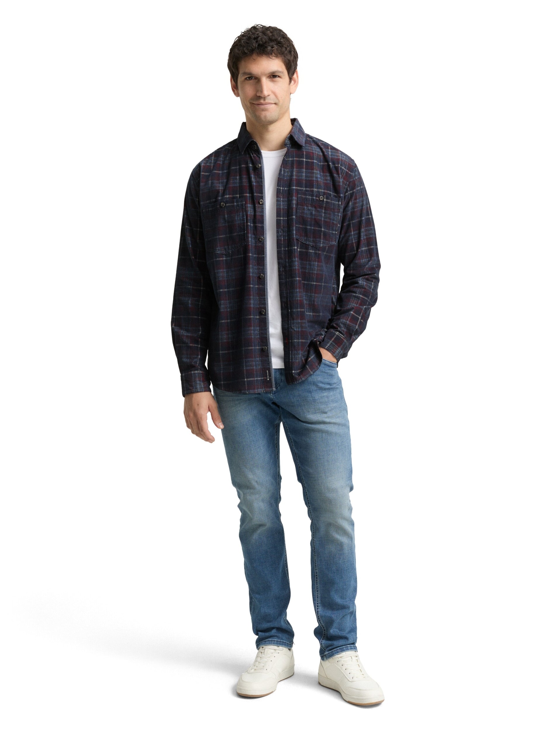 corduroy check shirt navy red cord Bild 3