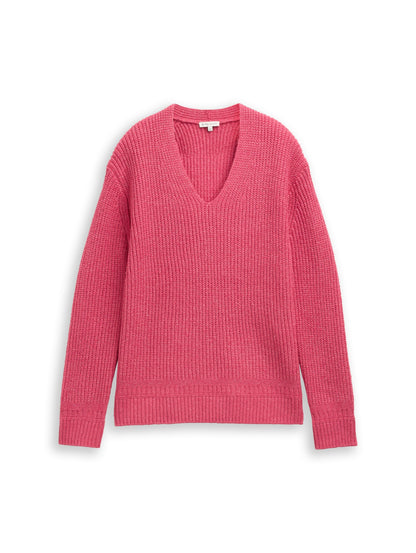 knit rib v-neck pullover rose pink mela Bild 1
