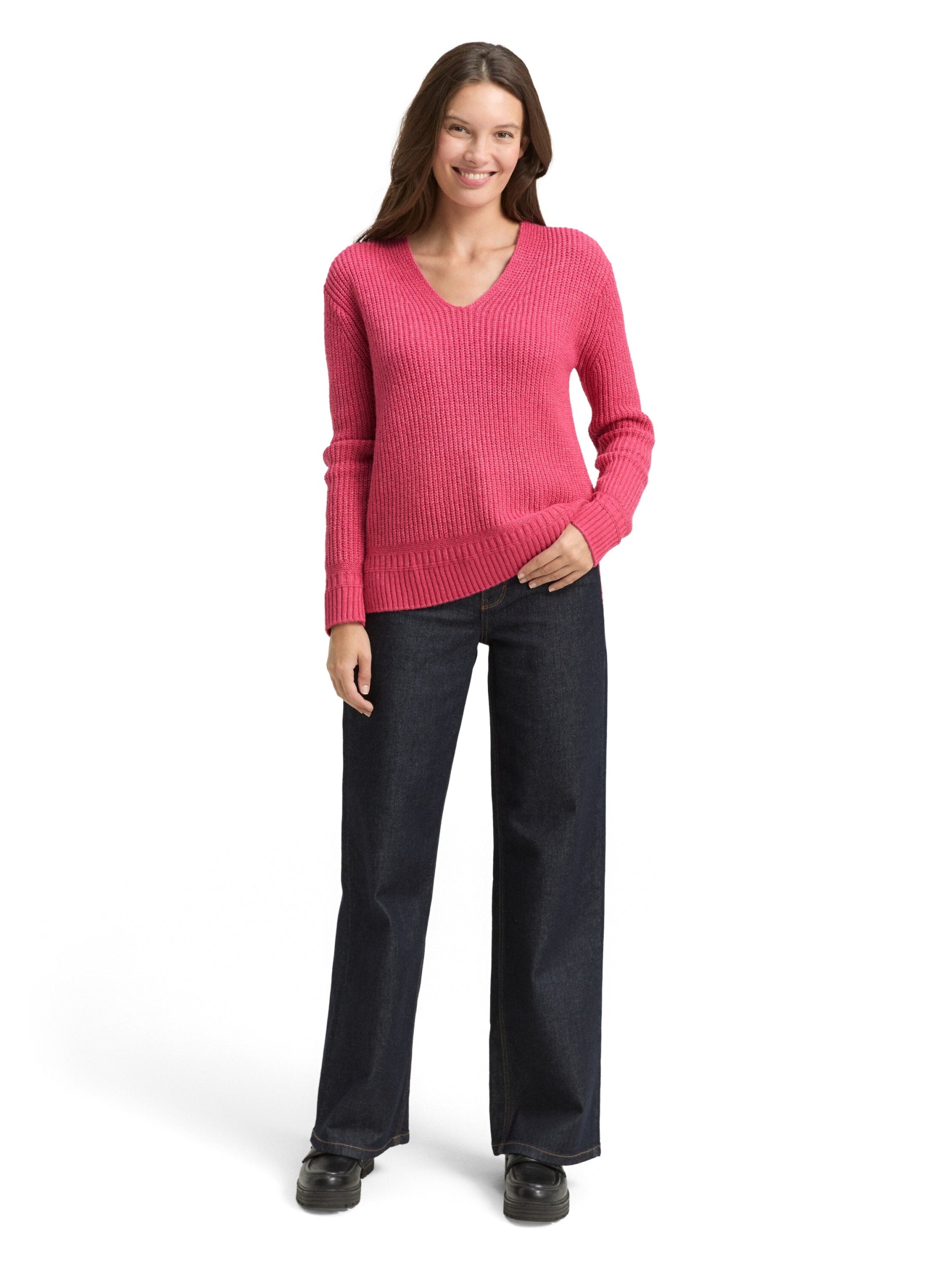 knit rib v-neck pullover rose pink mela Bild 3