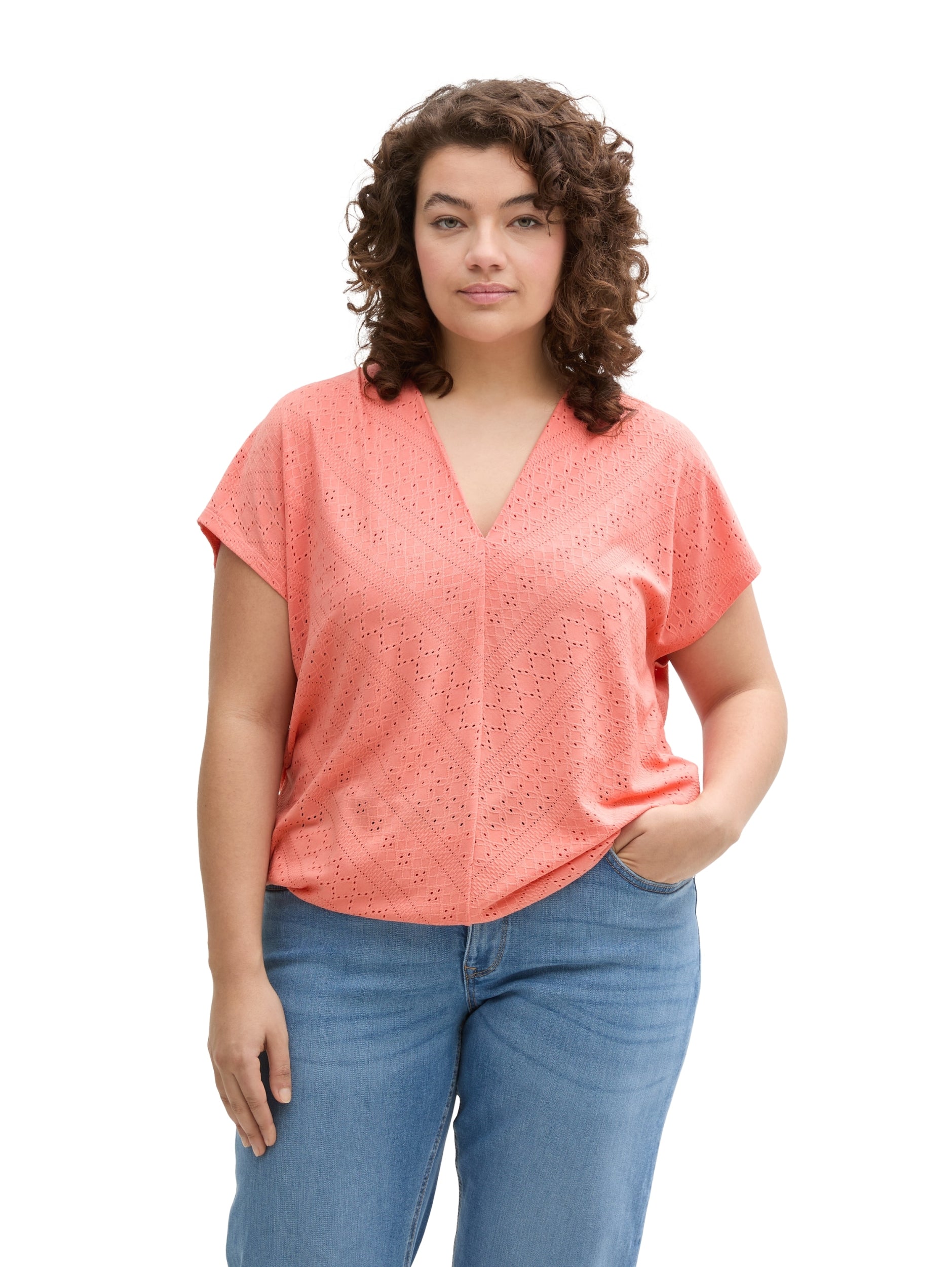 T-shirt ajour v-neck rosewood pink Bild 5