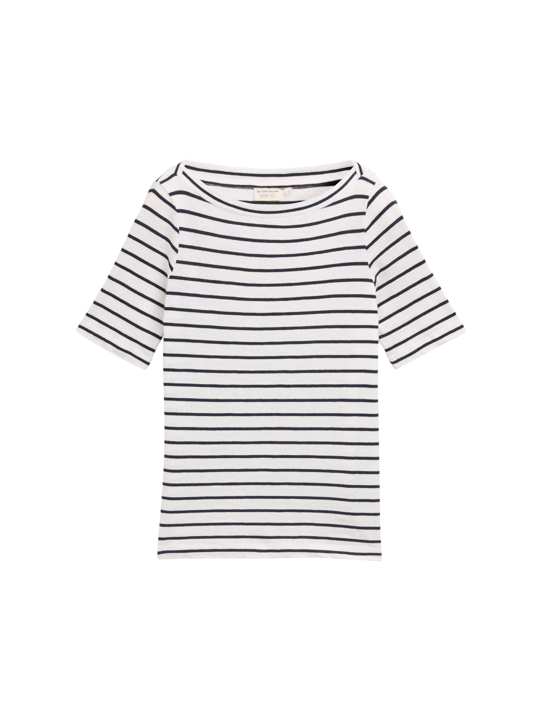 T-shirt boat neck white navy str Bild 1