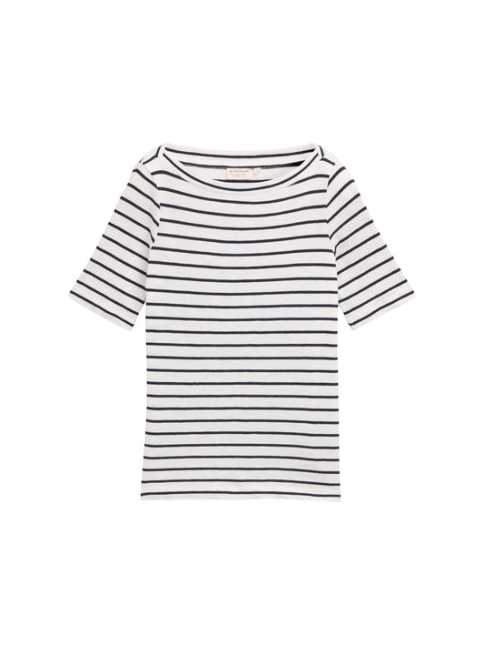 T-shirt boat neck white navy str Bild 1