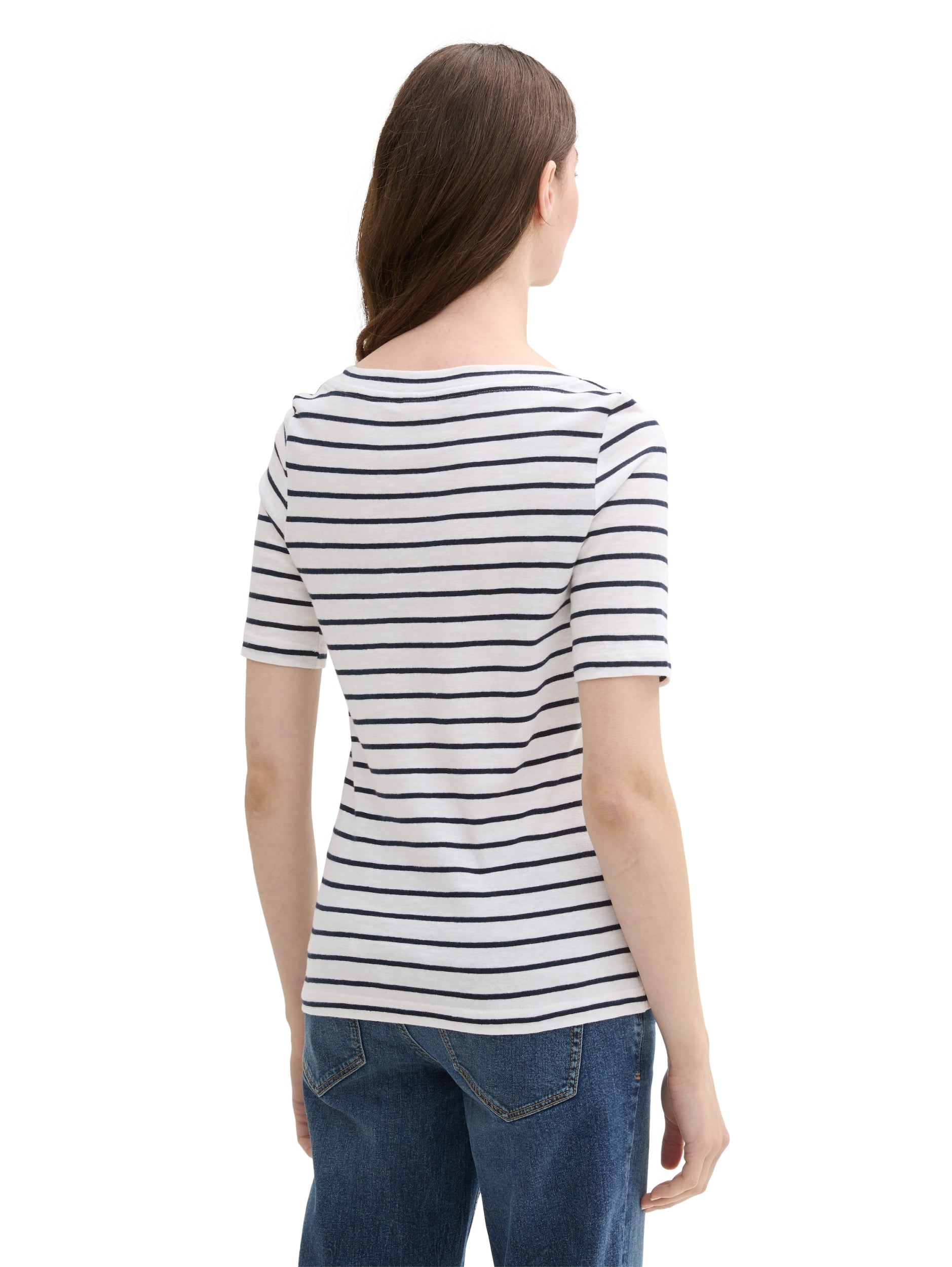 T-shirt boat neck white navy str Bild 4