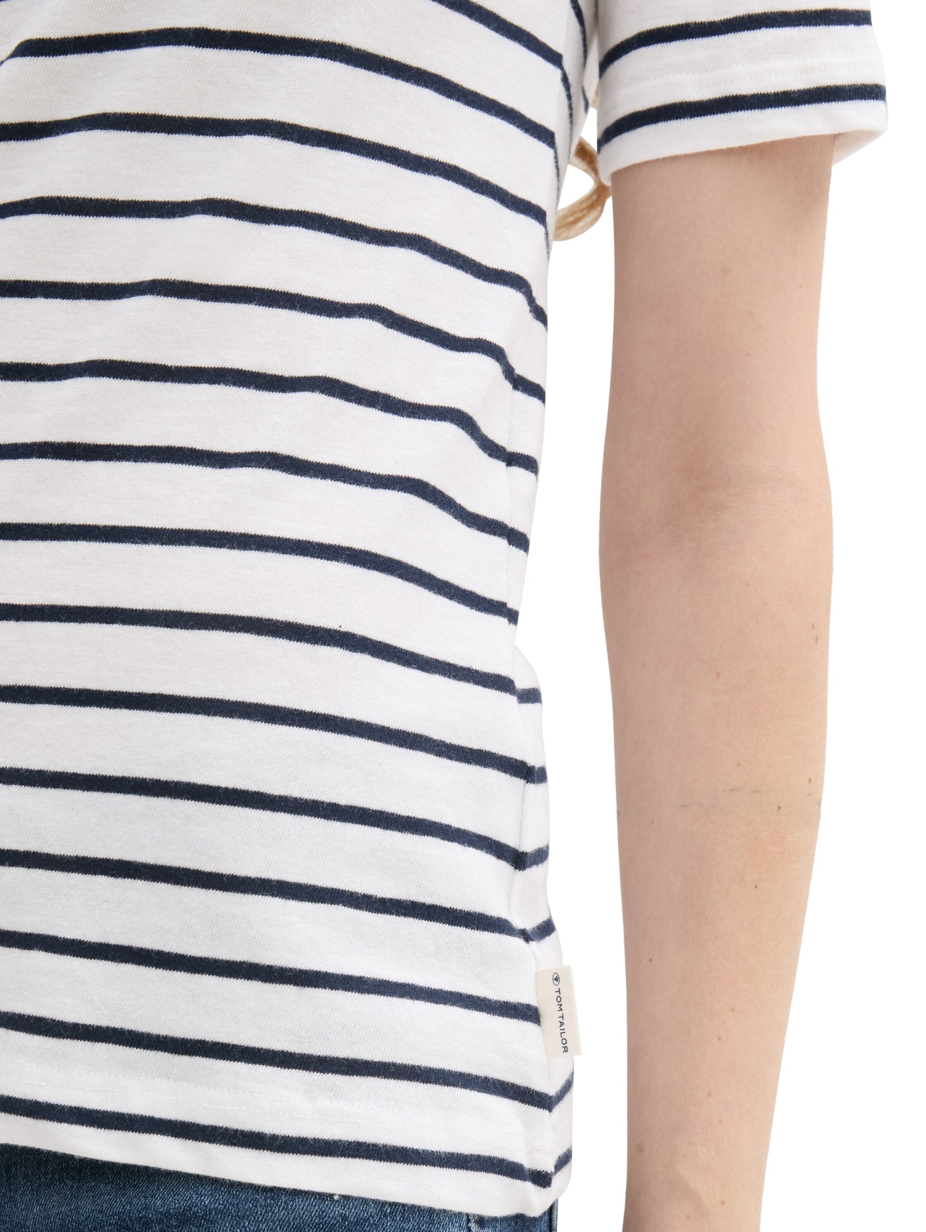 T-shirt boat neck white navy str Bild 6
