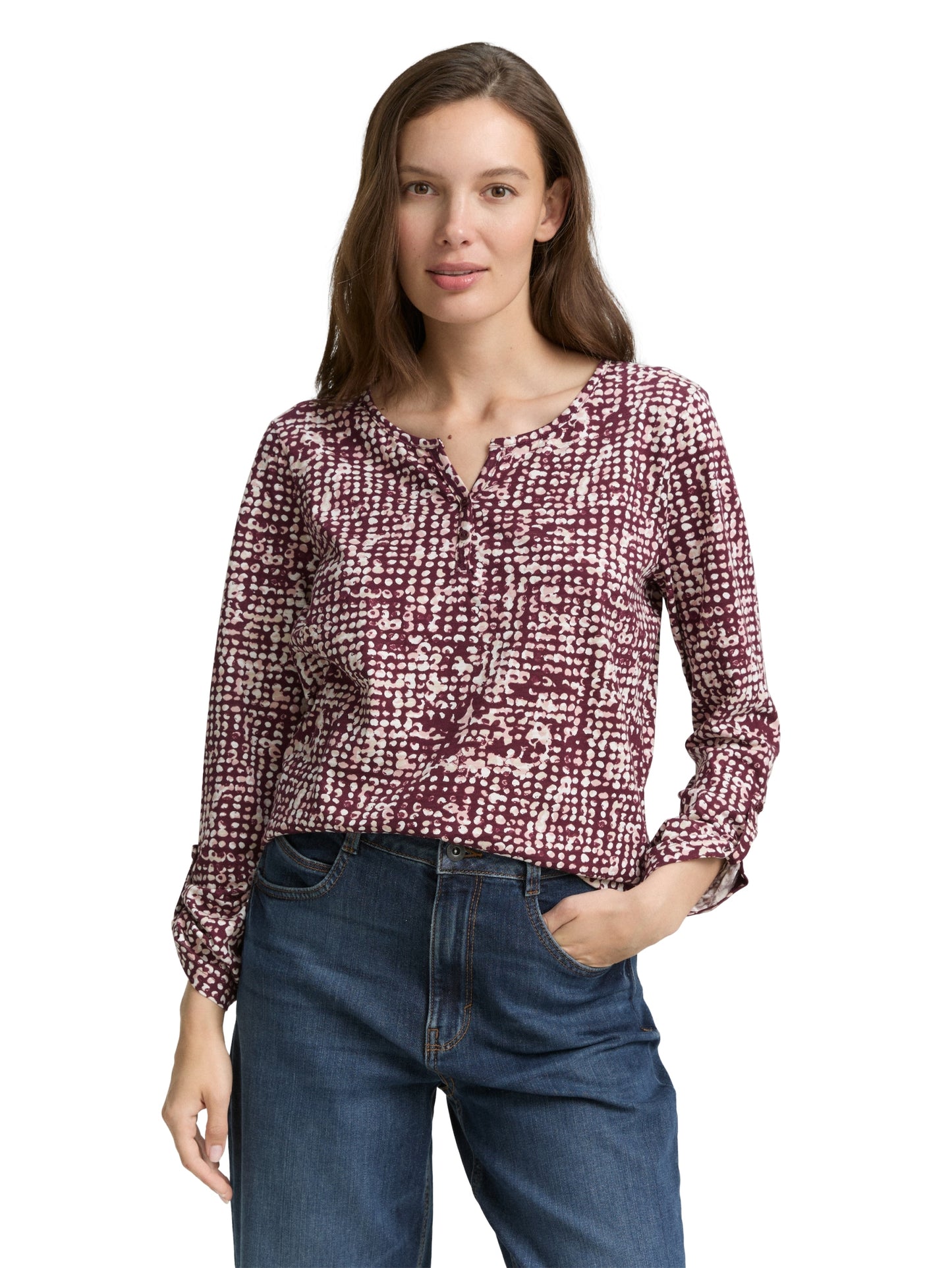 T-shirt henley alloverprinted dark red abstr Bild 5