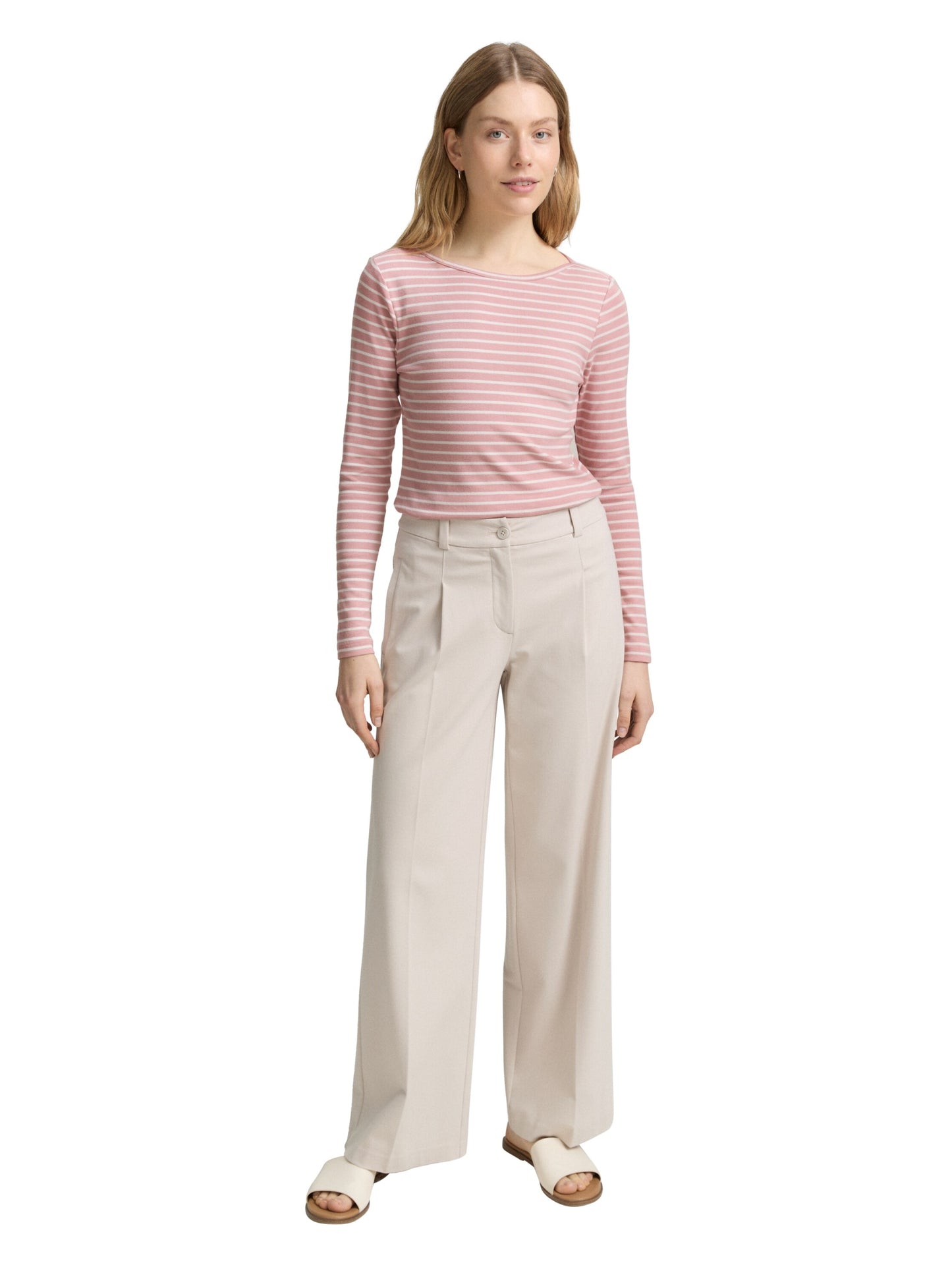 T-shirt striped boatneck rose offwhite Bild 3