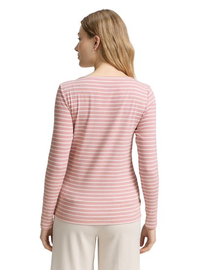 T-shirt striped boatneck rose offwhite Bild 4