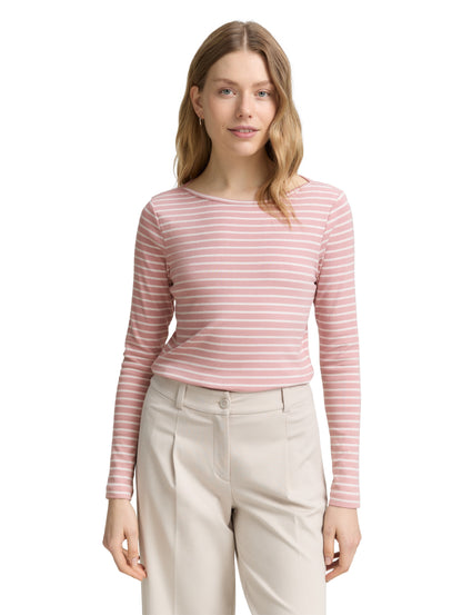 T-shirt striped boatneck rose offwhite Bild 5