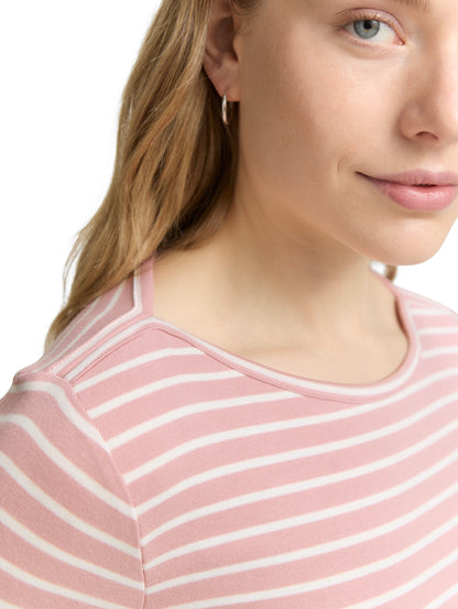 T-shirt striped boatneck rose offwhite Bild 6