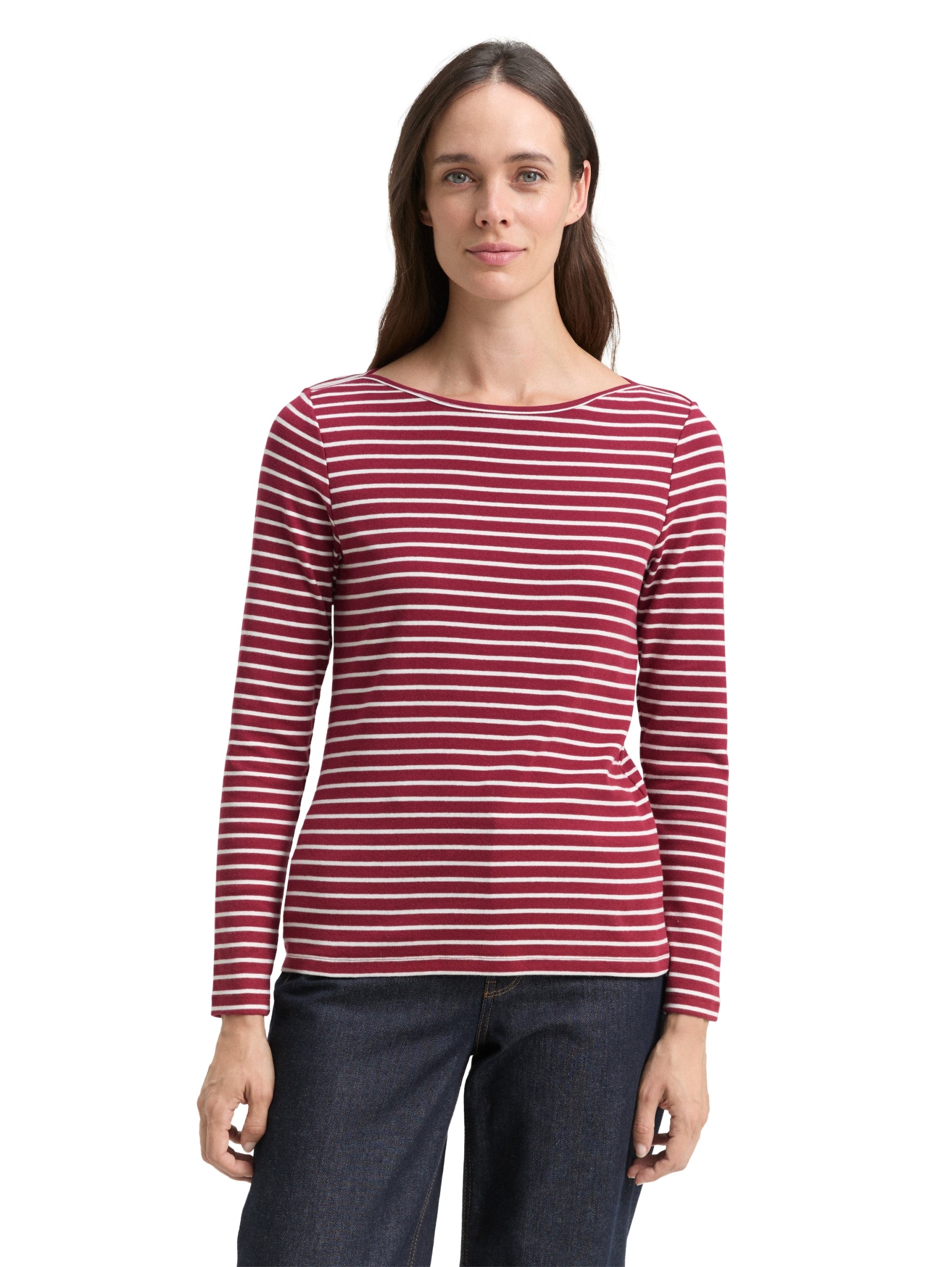 T-shirt striped boatneck red offwhite s Bild 5