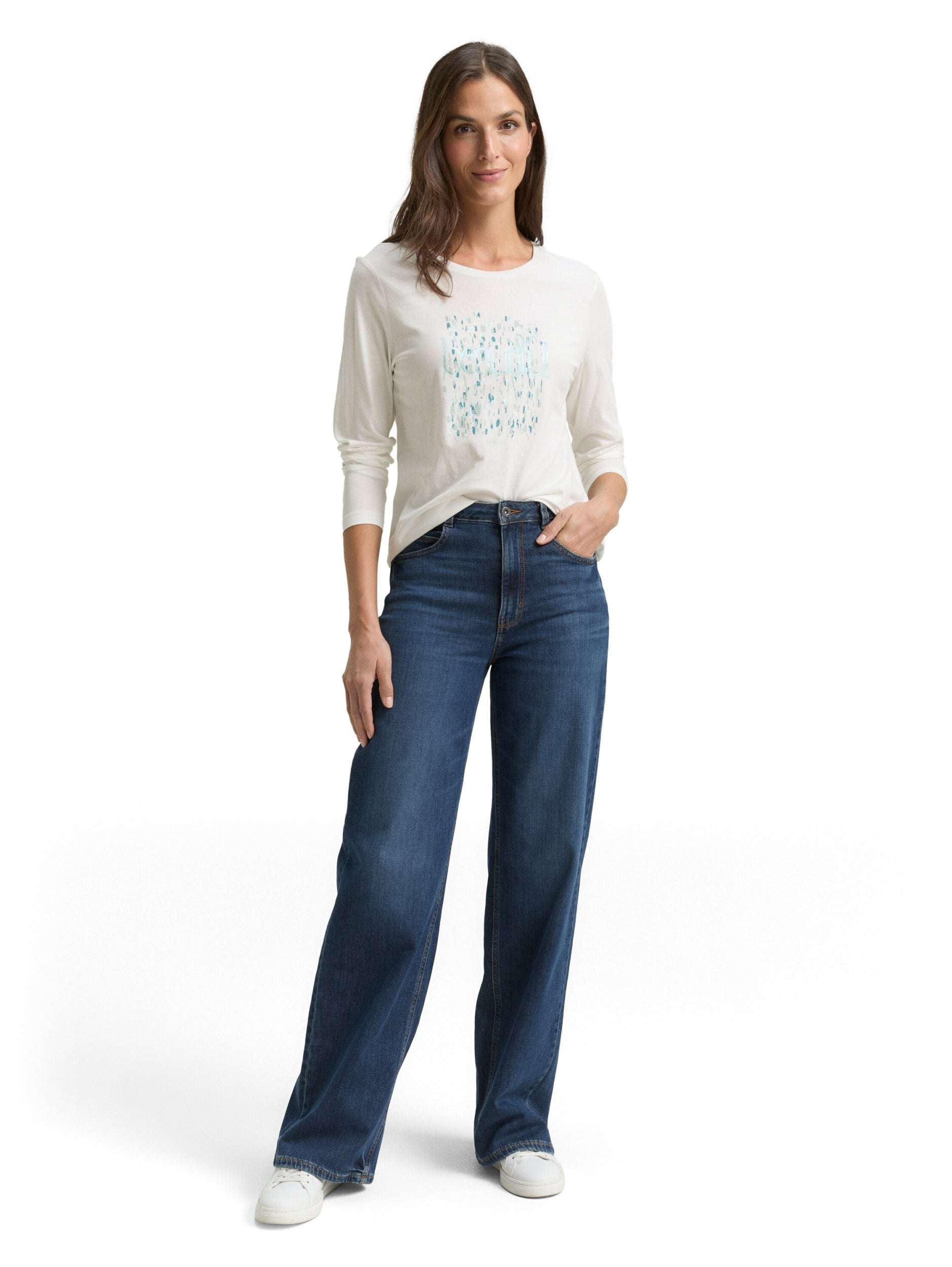 Longsleeve crew neck frontprin Whisper White Bild 3
