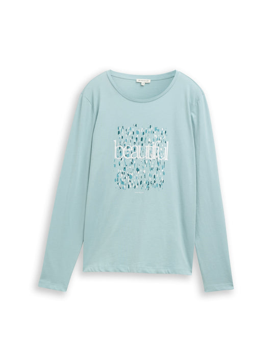 Longsleeve crew neck frontprin white moss Bild 1