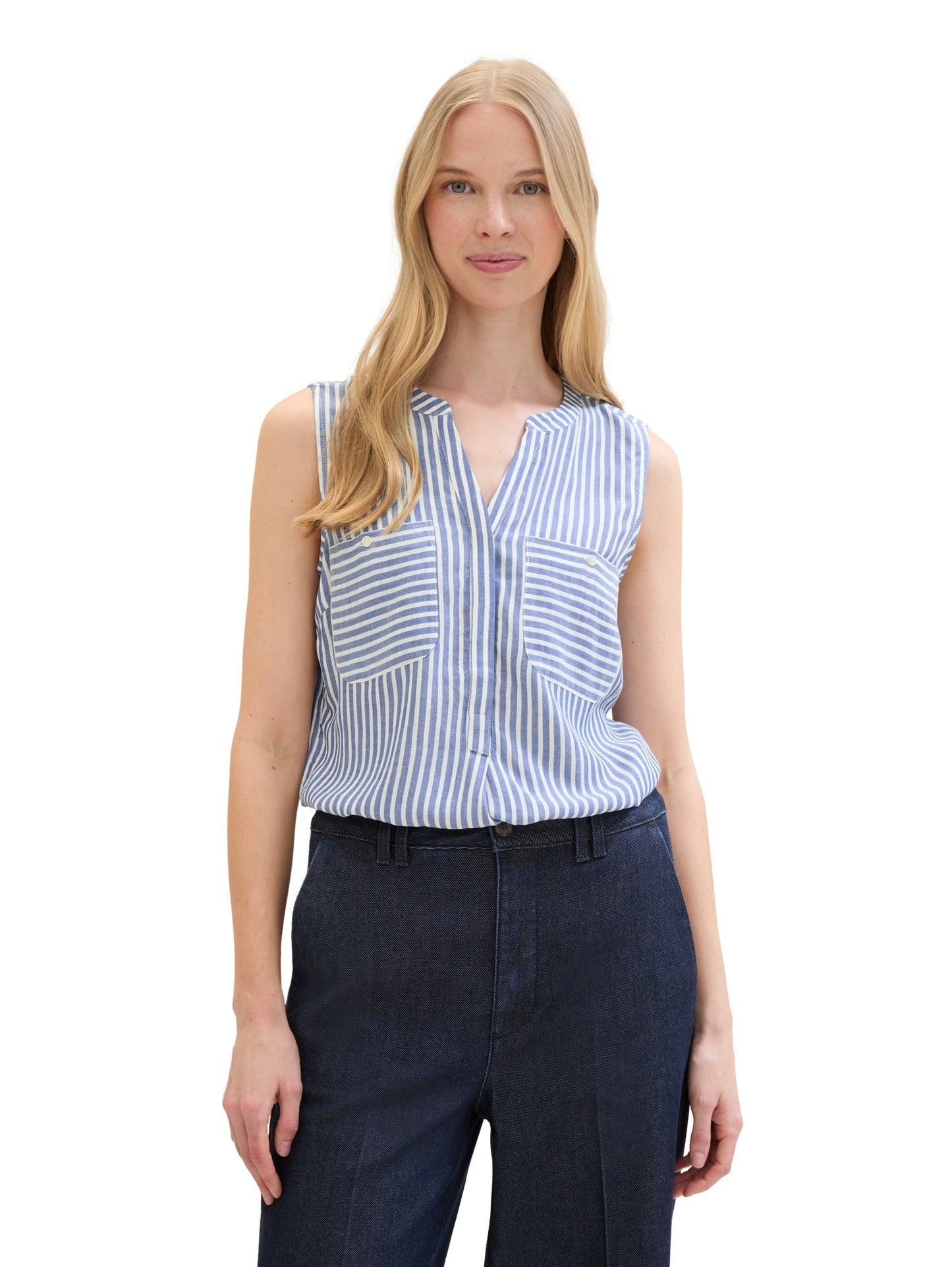 striped blouse top royal blue whi Bild 3
