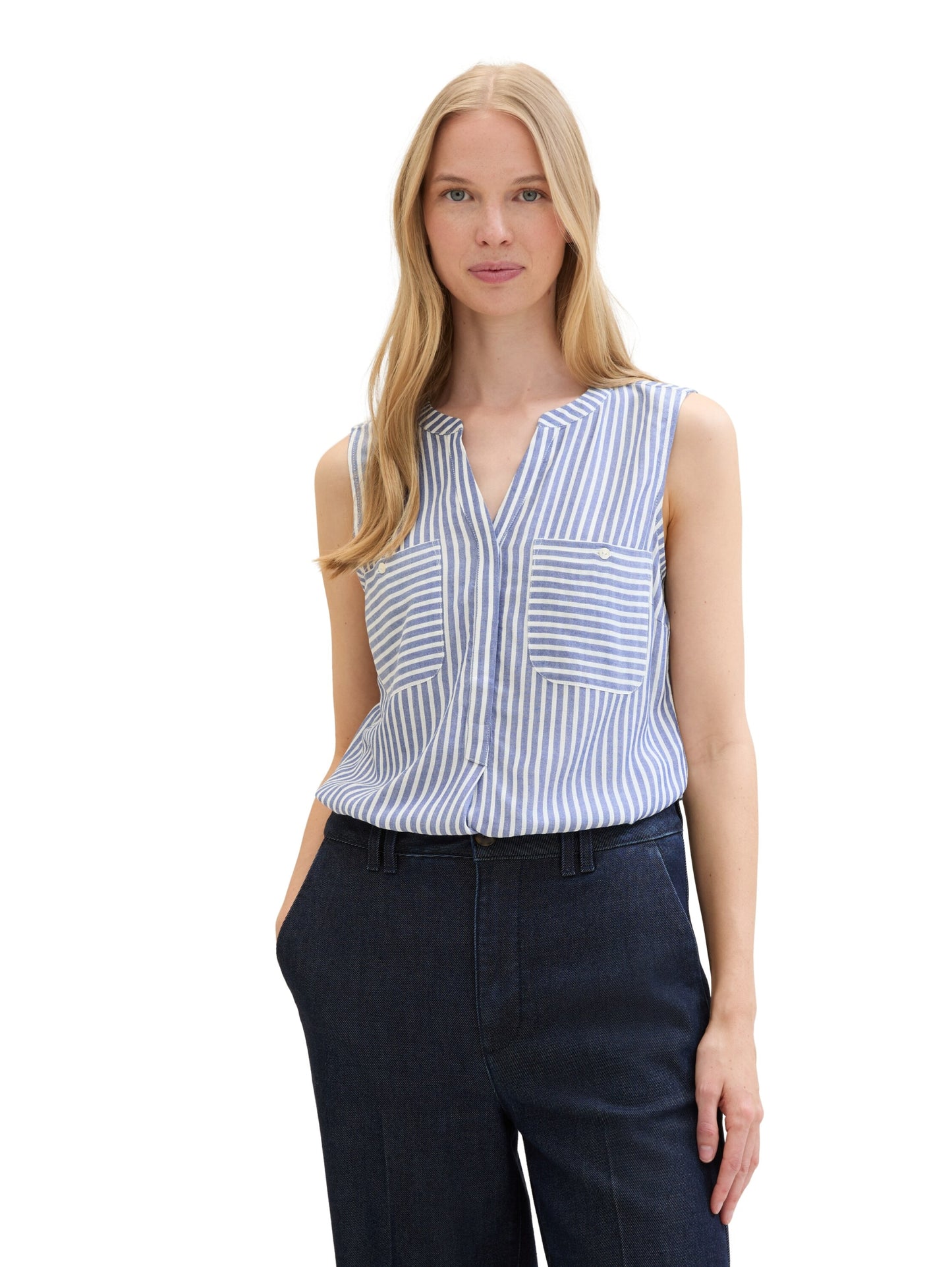 striped blouse top royal blue whi Bild 6