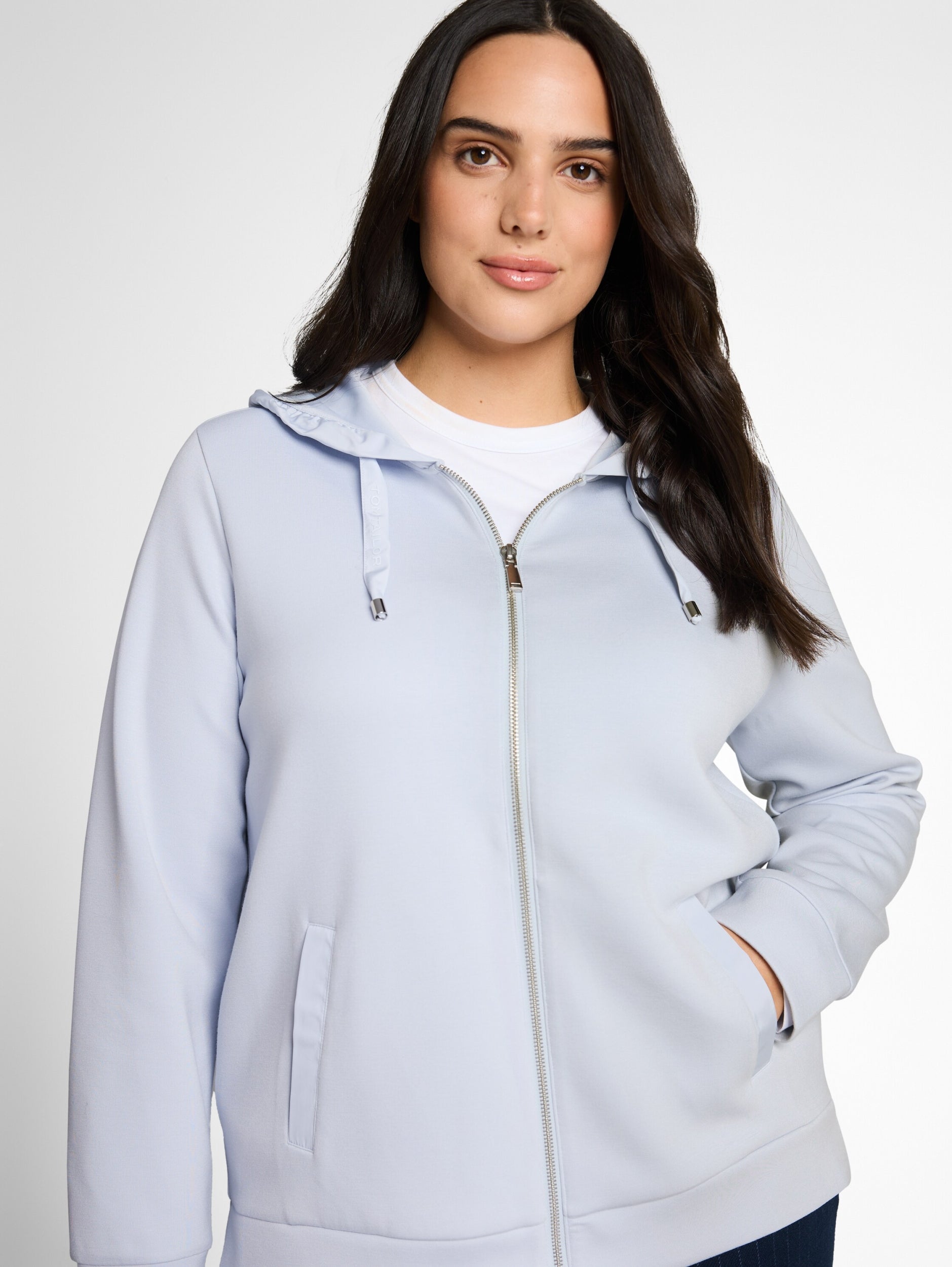 Sweatjacket with hood soft dusty blu Bild 6