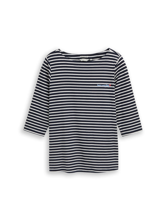 T-Shirt boatneck stripe navy blue offw Bild 1