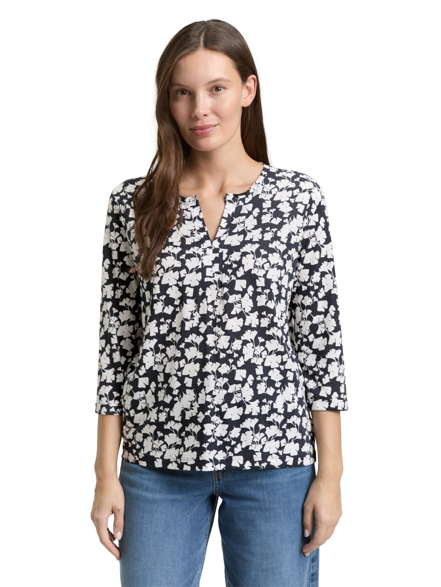 T-shirt henley alloverprint blue ginkgo mi Bild 5