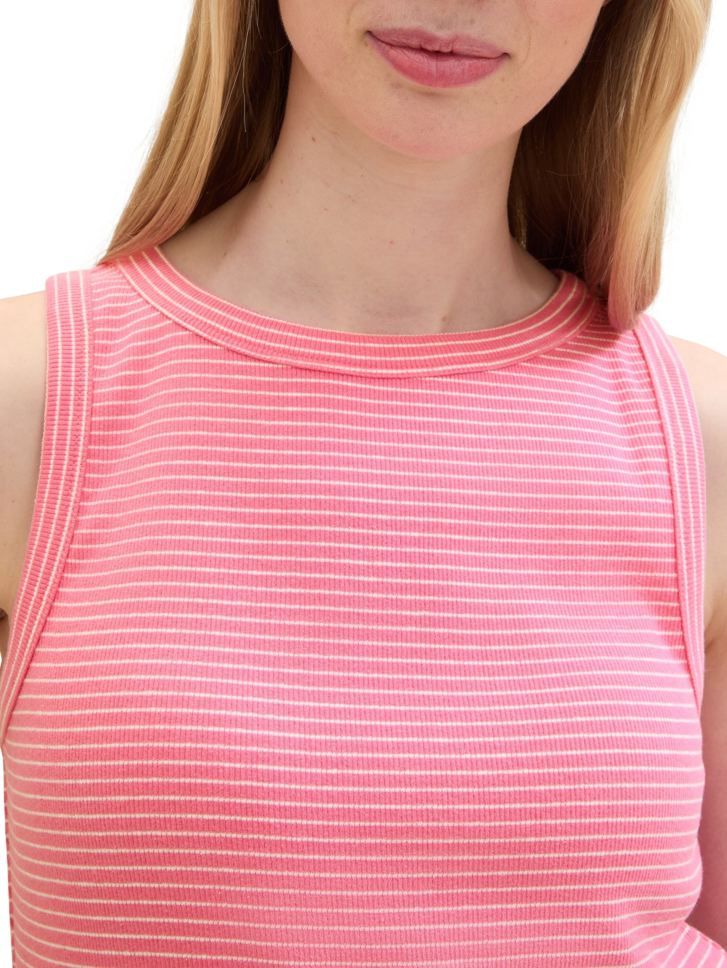 T-shirt rib stripe top pink offwhite Bild 7