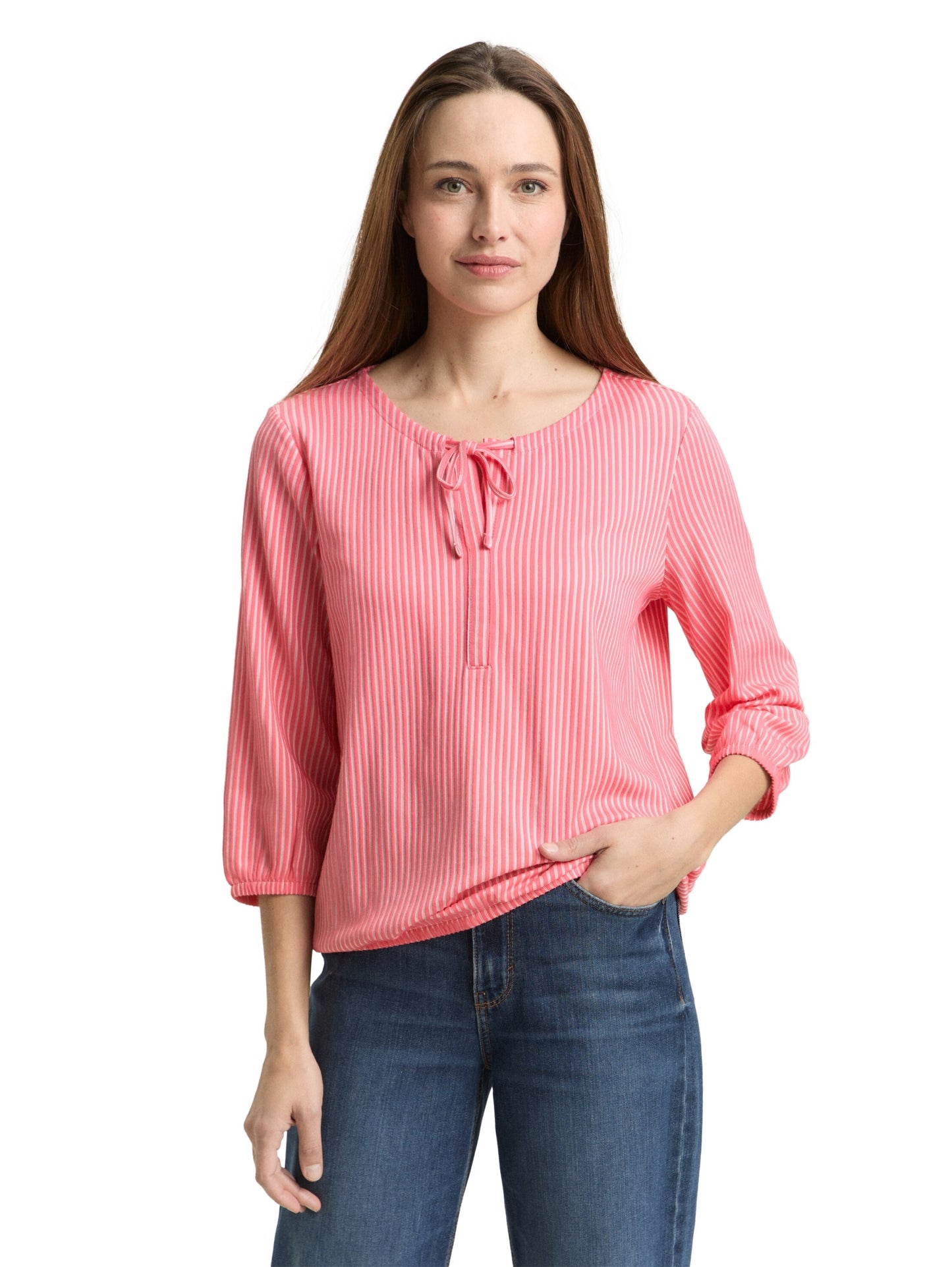 T-shirt striped blouse with st soft coral pin Bild 5
