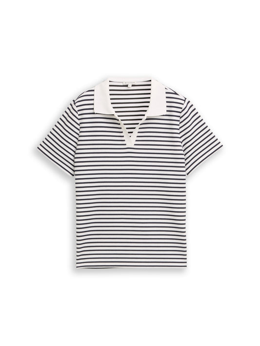 T-shirt structure stripe polo blue offwhite Bild 1