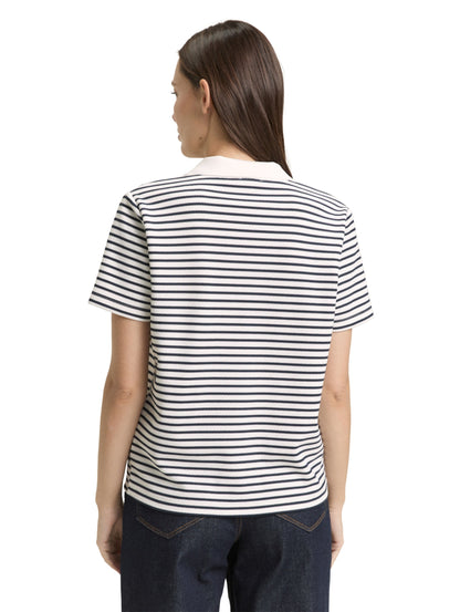 T-shirt structure stripe polo blue offwhite Bild 4