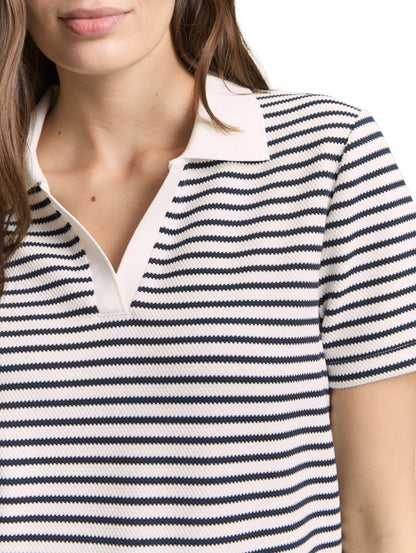 T-shirt structure stripe polo blue offwhite Bild 6